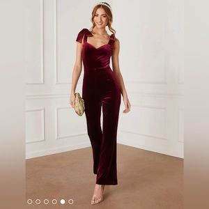 Vici Velvet bow jumpsuit